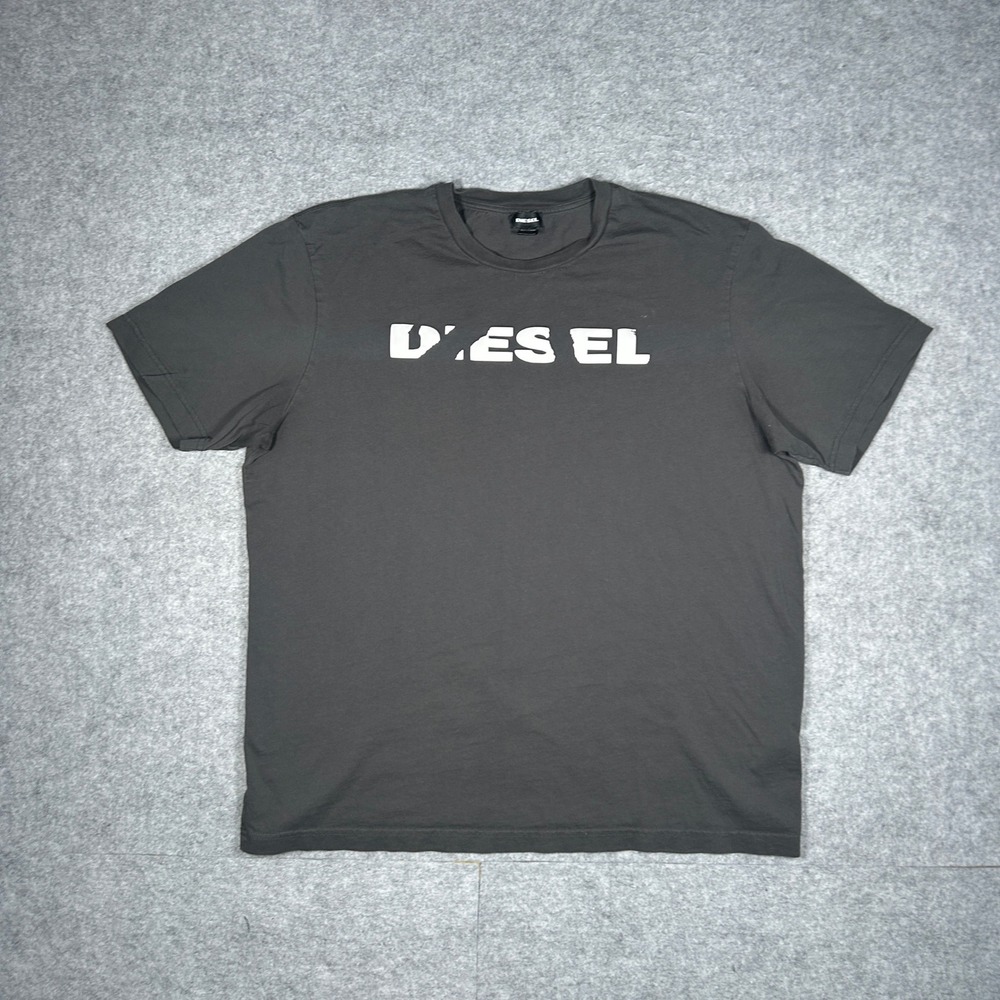 Diesel T shirt Men XXL Gray Distressed Logo Short Sleeve Casual Streetwearโ